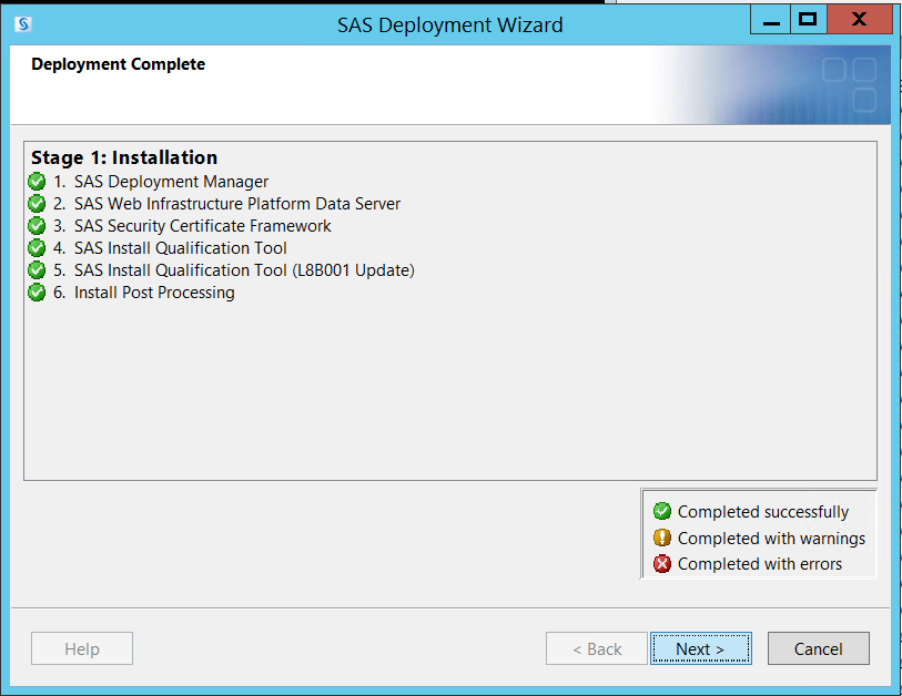 Installation completion screen